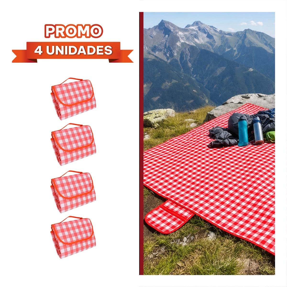 PACK4 MANTA PARA PICNIC TIPO CARTERA 160X160CM DE USO FAMILIAR EN EXTERIOR - 1