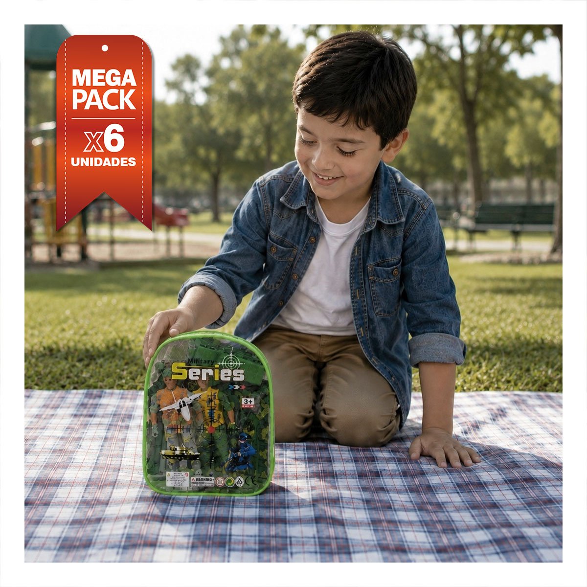 PACK6 MUÑECOS EQUIPADO EN MOCHILA 6PZ VERDE CON DISENO FINO PARA EL HOGAR YREGALO STICKER - 1