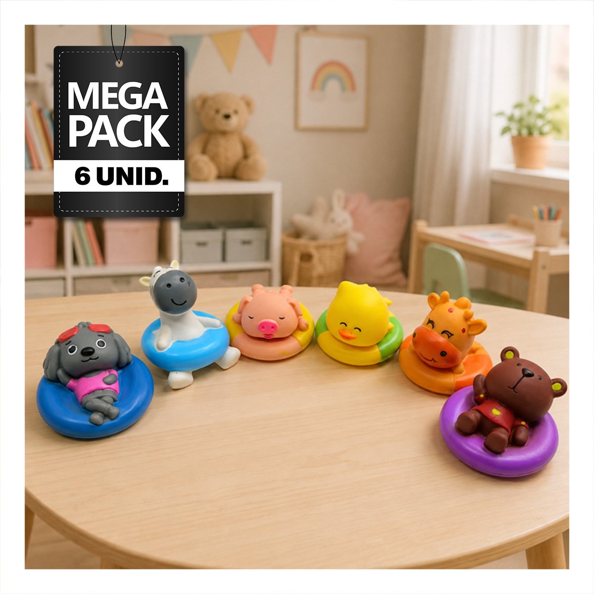 PACK6 KIT BOLSA ANIMALES FLOTANTES 6 PIEZAS CHIRRIANTE MULTICOLOR PARA TINA USO YPAPEL REGALO - 1