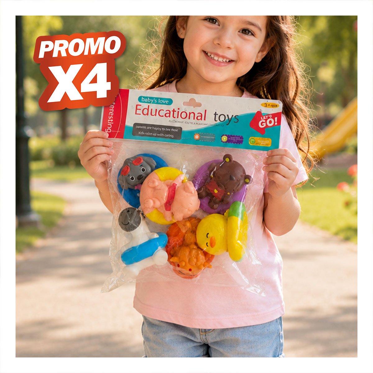 PACK4 ESTUCHE DE ANIMALES FLOTANTES 6 PIEZAS CHIRRIANTE MULTICOLOR PARA JUEGO YREGALO STICKER - 1
