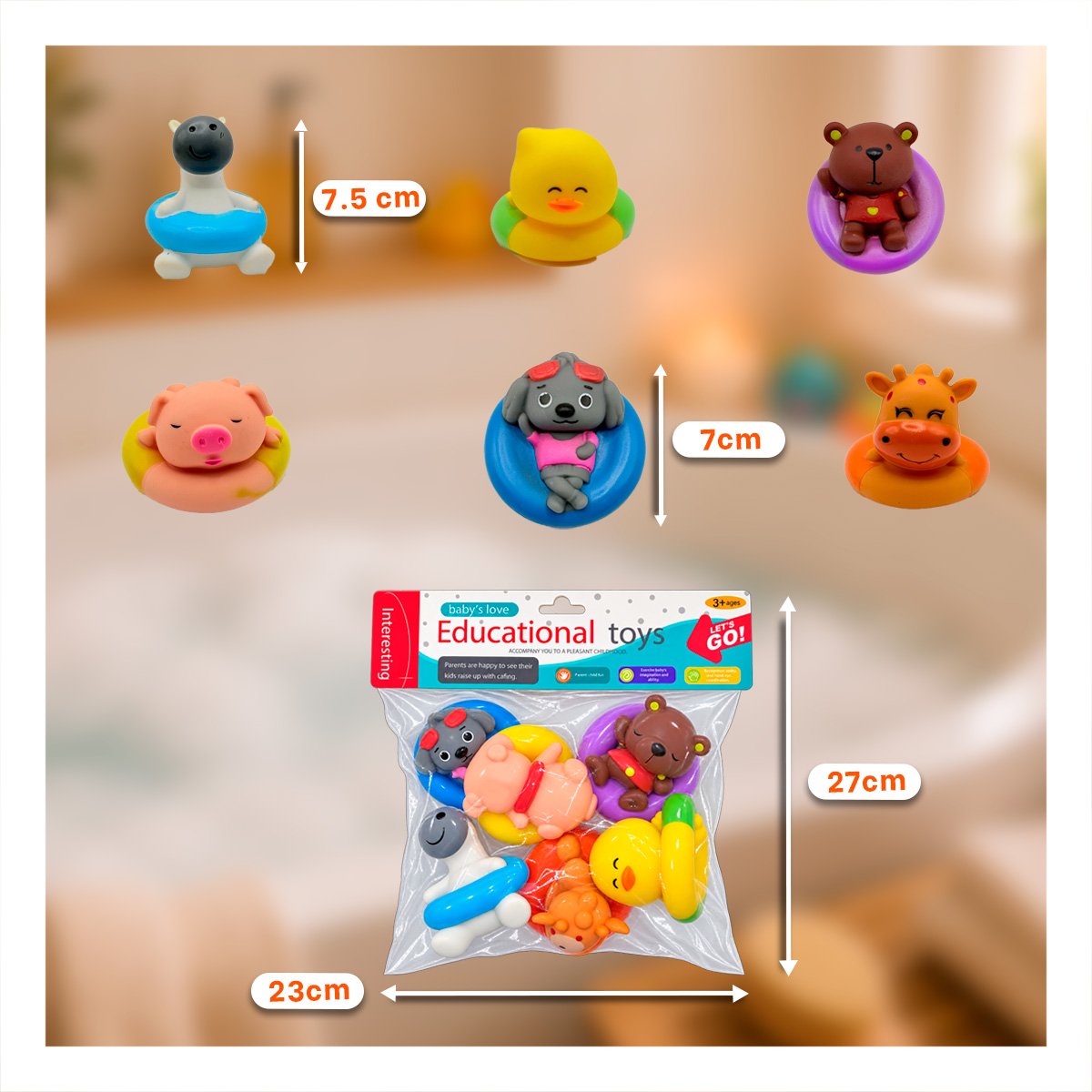PACK4 ESTUCHE DE ANIMALES FLOTANTES 6 PIEZAS CHIRRIANTE MULTICOLOR PARA JUEGO YREGALO STICKER - 3