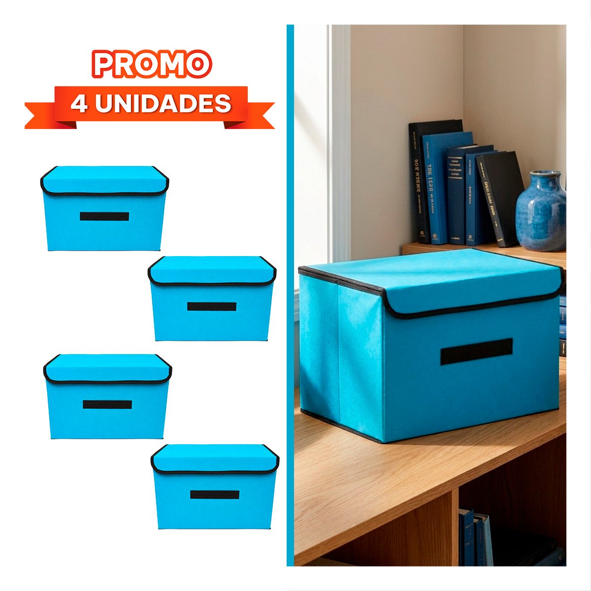 PACK4 CAJON ORGANIZADOR DE TELA PARA MANTENER EL ORDEN CELESTE YREGALO STICKER - 1