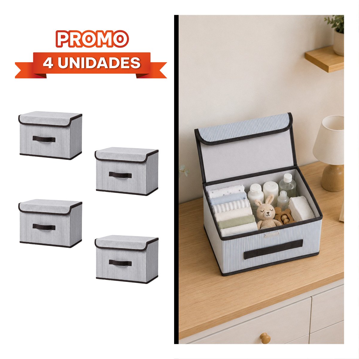 PACK4 CONTENEDOR ORGANIZADOR DE TELA A RAYAS ROPA INTIMA ACCESORIOS CELESTE Y BLANCO - 1