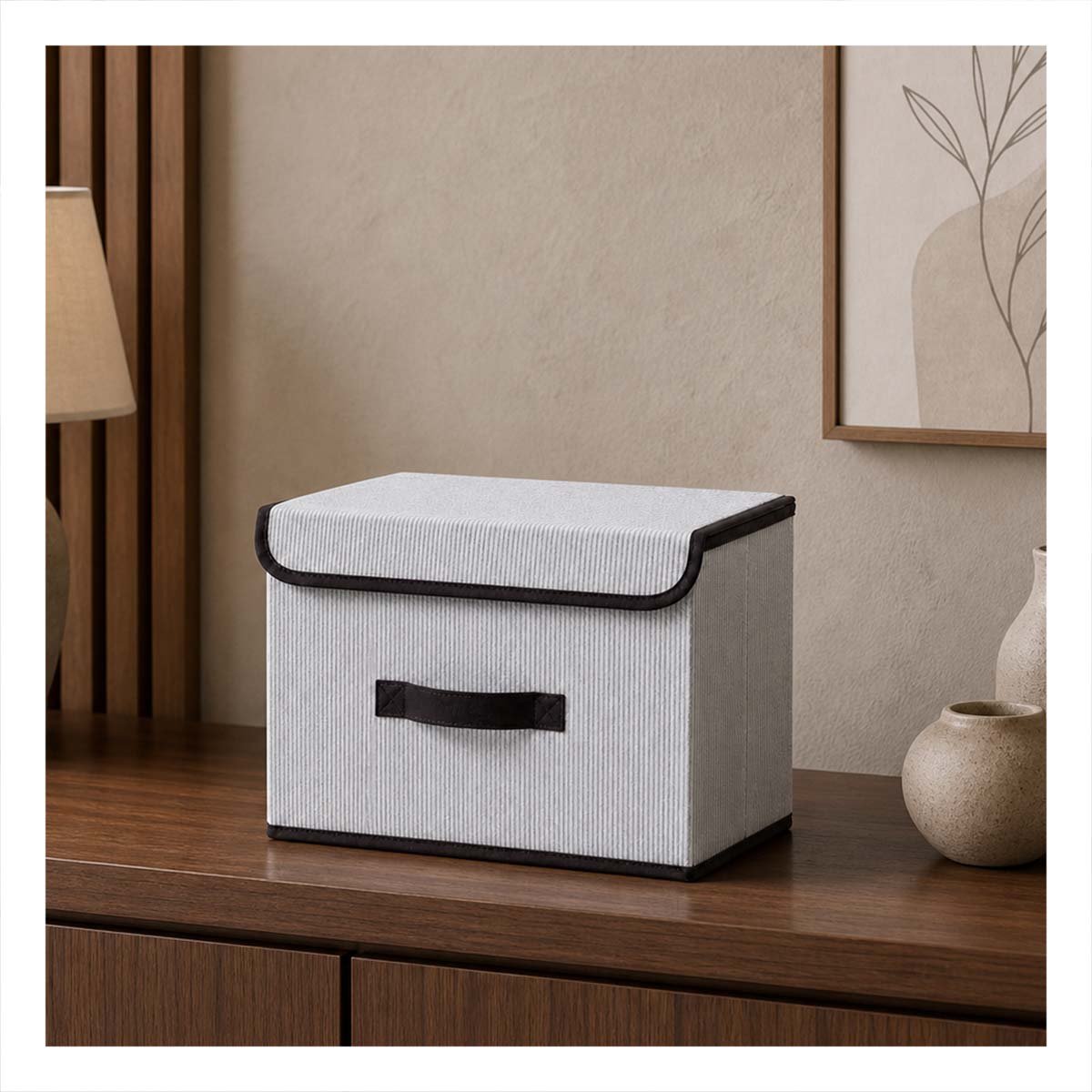 PACK4 CONTENEDOR ORGANIZADOR DE TELA A RAYAS ROPA INTIMA ACCESORIOS CELESTE Y BLANCO - 2