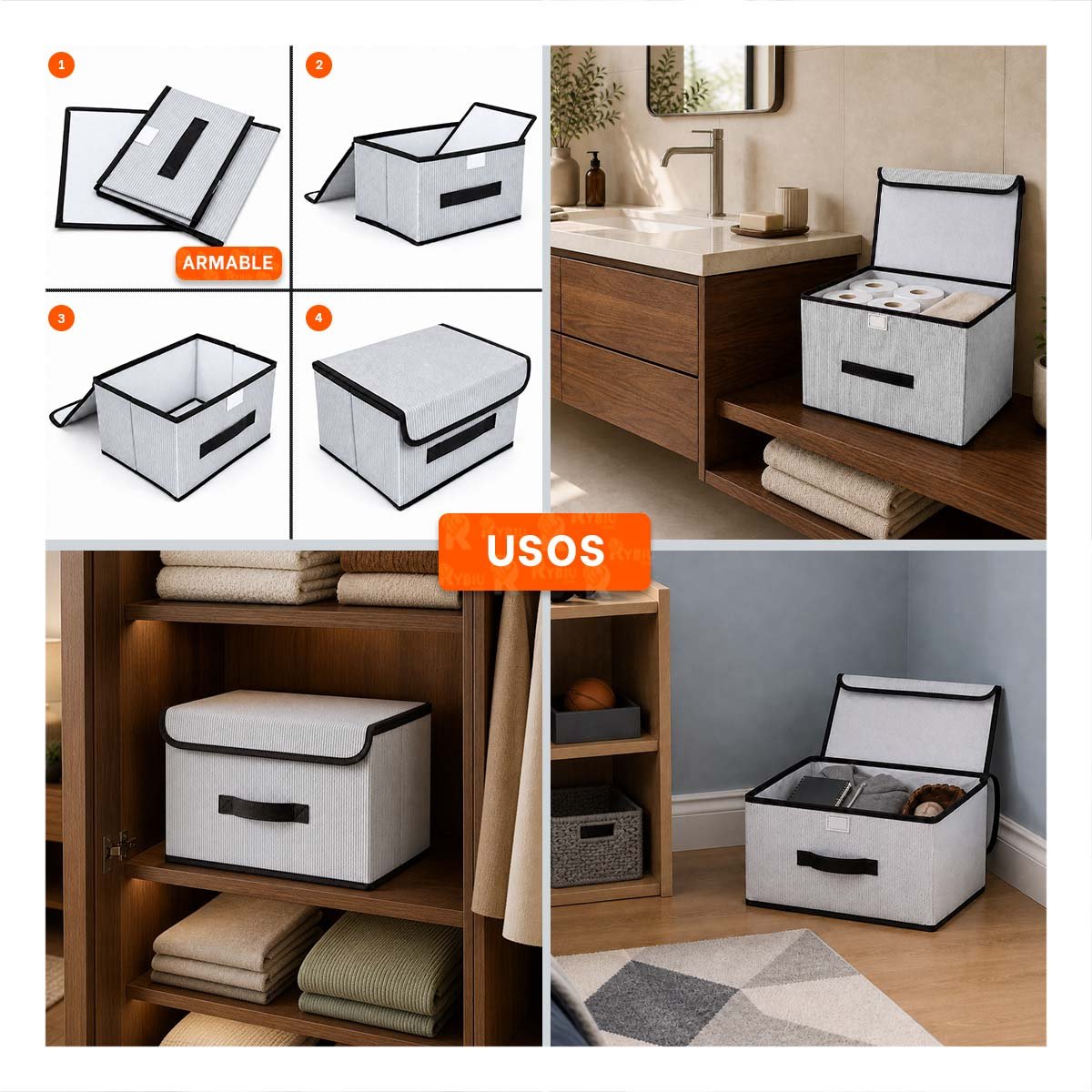 PACK4 CONTENEDOR ORGANIZADOR DE TELA A RAYAS ROPA INTIMA ACCESORIOS CELESTE Y BLANCO - 4