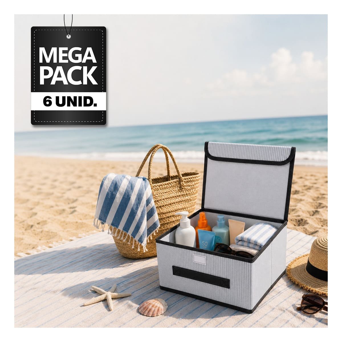 PACK6 CONTENEDOR ORGANIZADOR A RAYAS MANTENER ROPA ORDENADA CELESTE Y BLANCO YPAPEL REGALO - 1