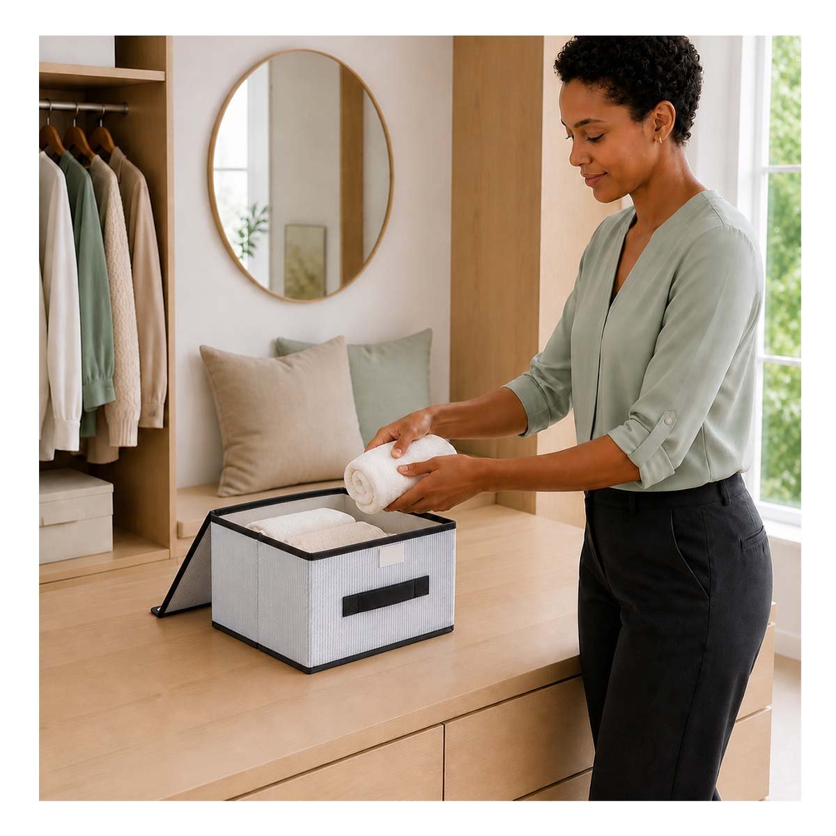 PACK6 CONTENEDOR ORGANIZADOR A RAYAS MANTENER ROPA ORDENADA CELESTE Y BLANCO YPAPEL REGALO - 2