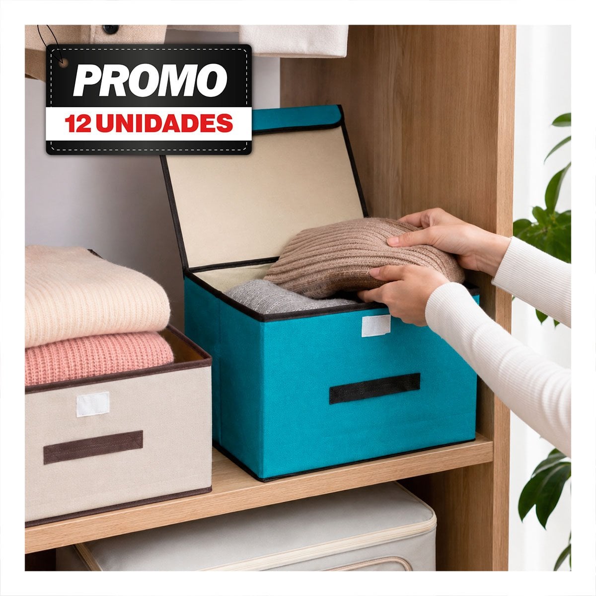 PACK12 CESTA ORGANIZADORA DE TELA PLEGABLE PARA CLOSET Y ESTANTES NUEVO CELESTE - 1