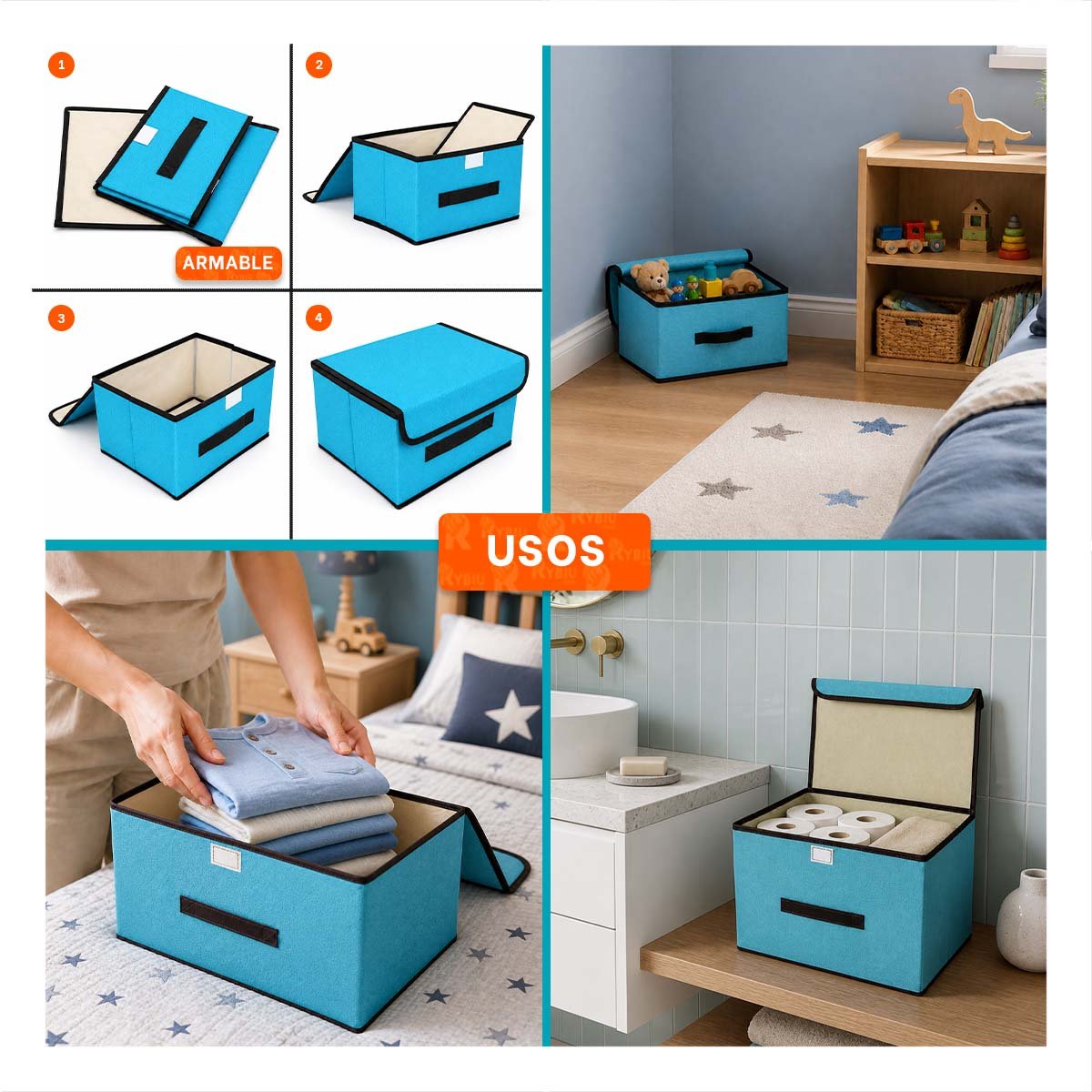 PACK12 CESTA ORGANIZADORA DE TELA PLEGABLE PARA CLOSET Y ESTANTES NUEVO CELESTE - 4