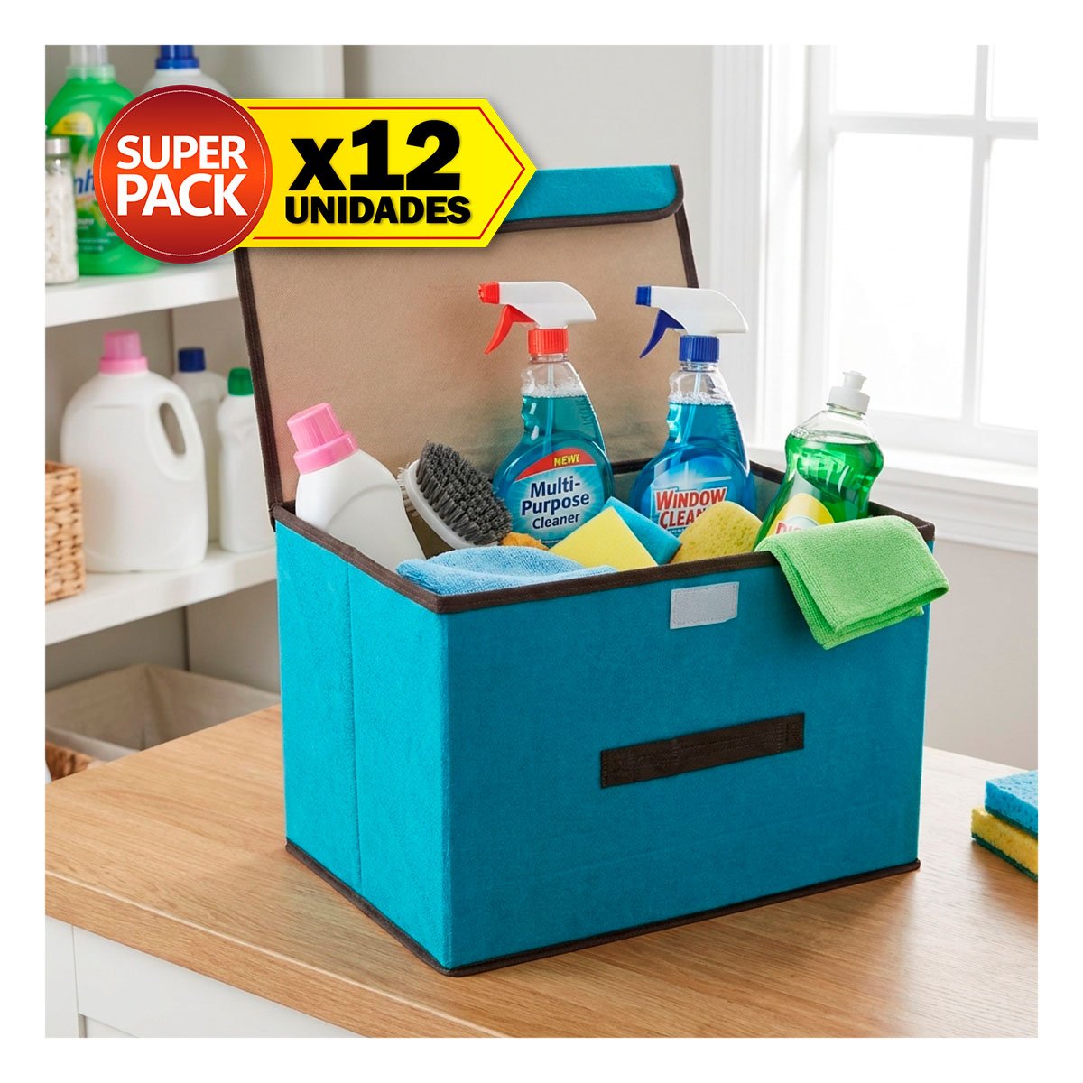 PACK12 CONTENEDOR ORGANIZADOR DE TELA PARA MANTENER TU ROPA ORDENADA CELESTE YREGALO STICKER - 1