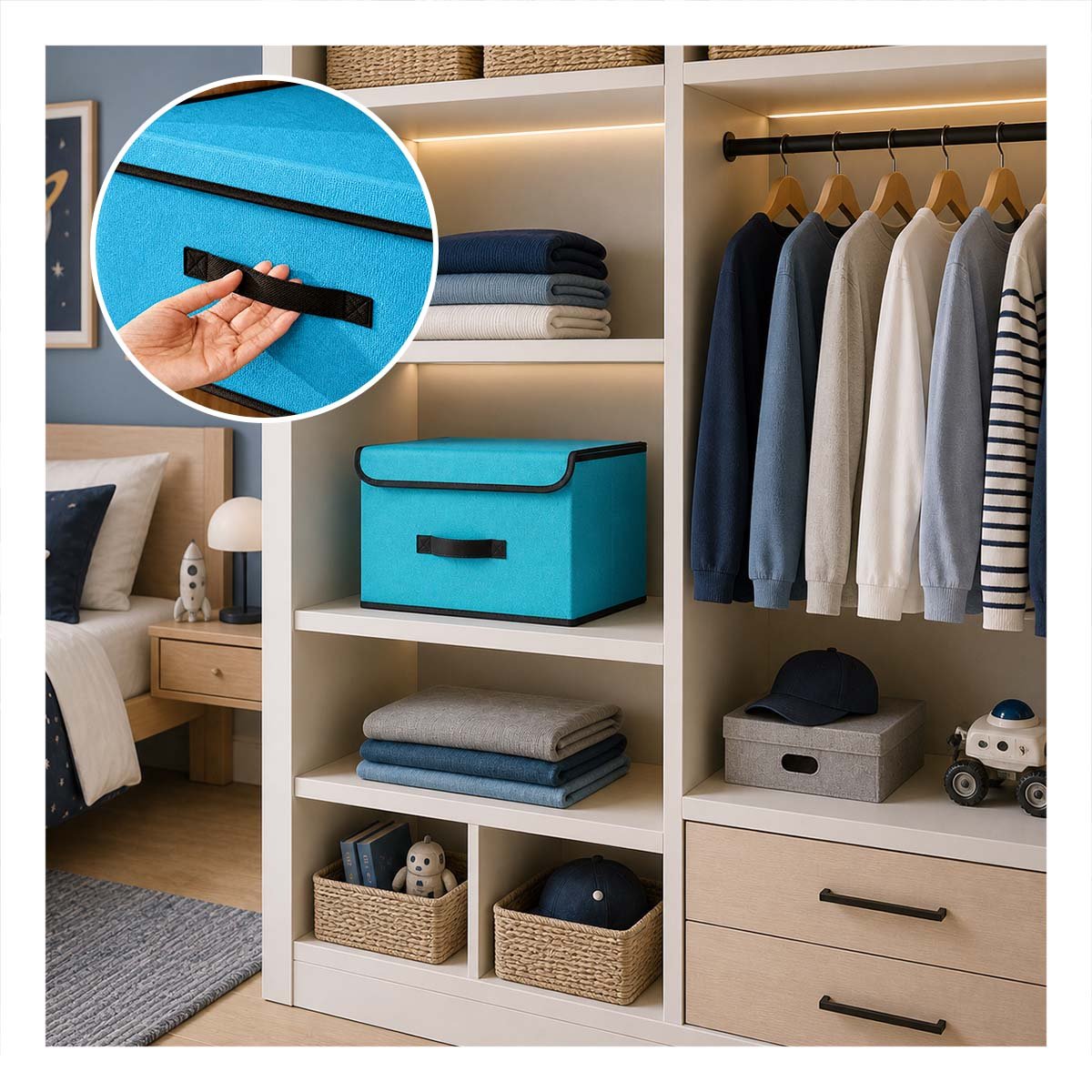 PACK12 CONTENEDOR ORGANIZADOR DE TELA PARA MANTENER TU ROPA ORDENADA CELESTE YREGALO STICKER - 2