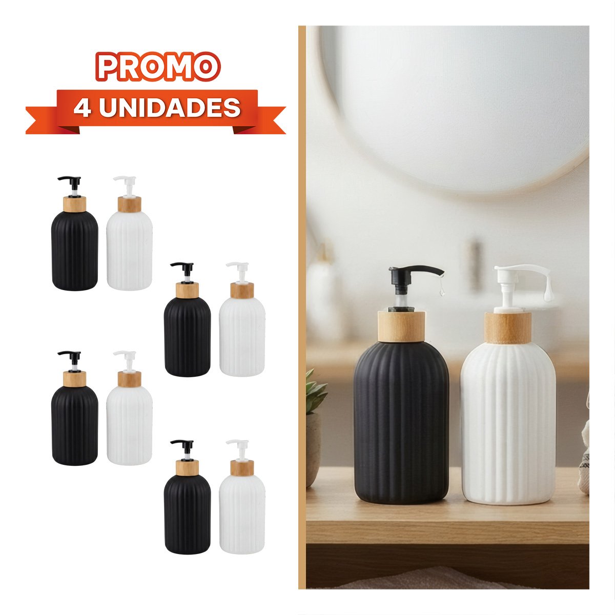 PACK4 JUEGO 2 ENVASE PARA ALCOHOL LIQUIDO COLOR BLANCO Y NEGRO CON ACABADO - 1
