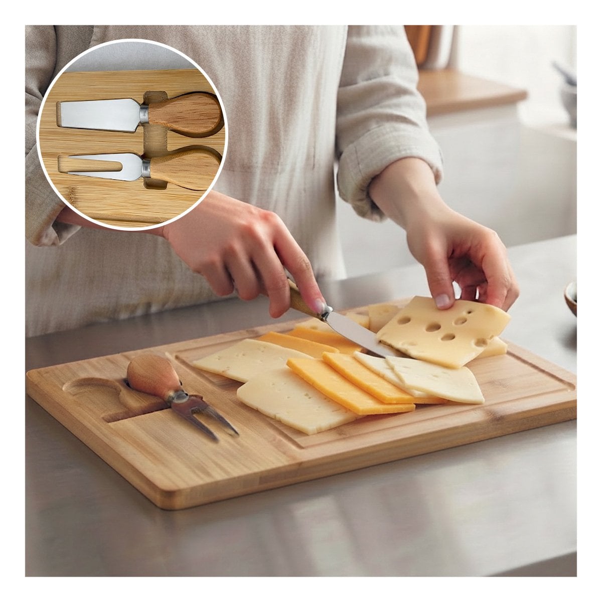PACK2 BANDEJA DE MADERA CON 2 UTENSILIOS PARA REUNIONES FAMILIARES EN CASA YREGALO STICKER - 2