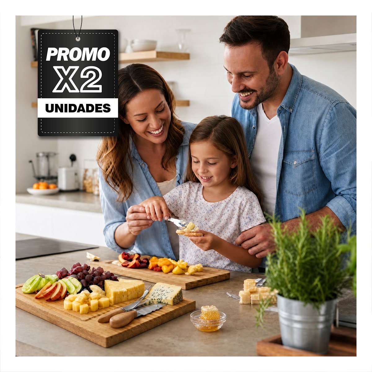PACK2 TABLERO PARA COCINA Y HOGAR DE MADERA CON 2 UTENSILIOS YPAPEL REGALO - 1