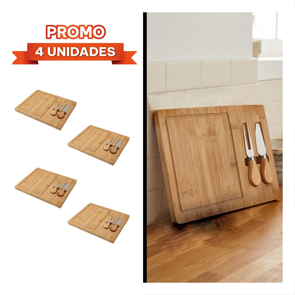 PACK4 TABLA RECTANGULAR CON 2 UTENSILIOS PARA SERVIR COMIDAS EN EL COMEDOR - 1