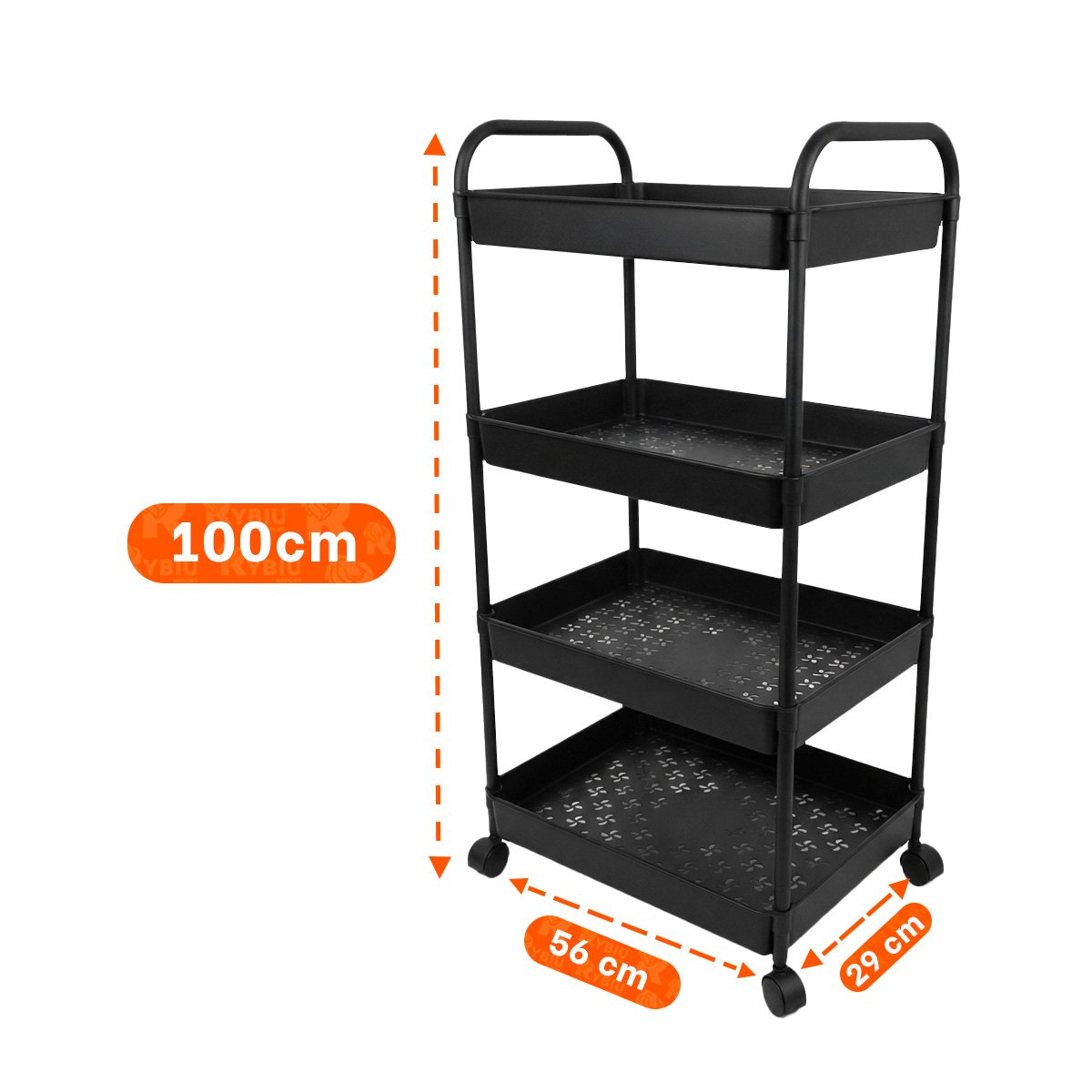 PACK6 CARRO ESTANTE MULTIUSO DE 4 NIVELES CON ASAS DE METAL PARA COCINA NEGRO YPAPEL REGALO - 4