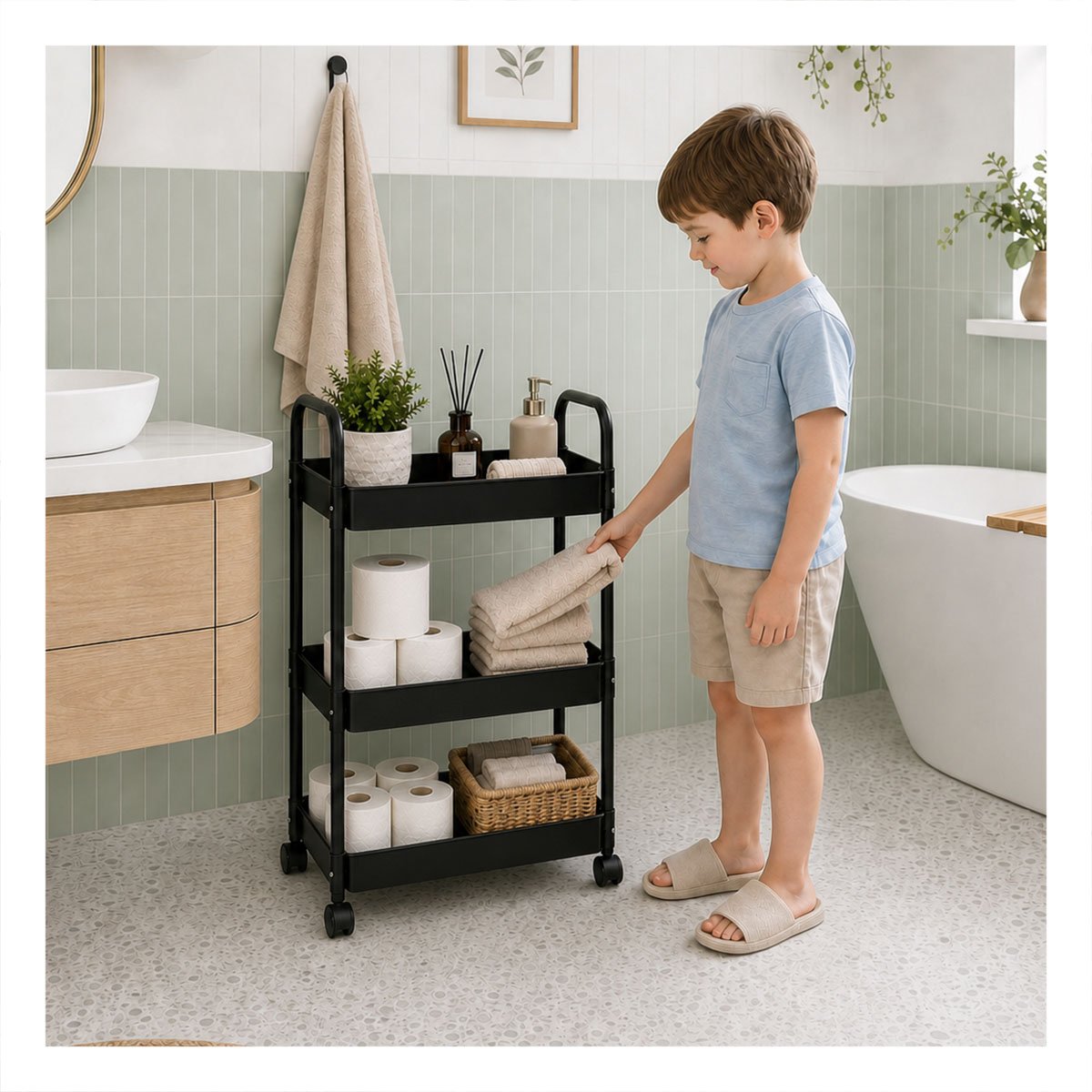 PACK6 ESTANTE CARRITO ORGANIZADOR DE 3 NIVELES PRACTICO PARA LA CASA NEGRO YPAPEL REGALO - 2