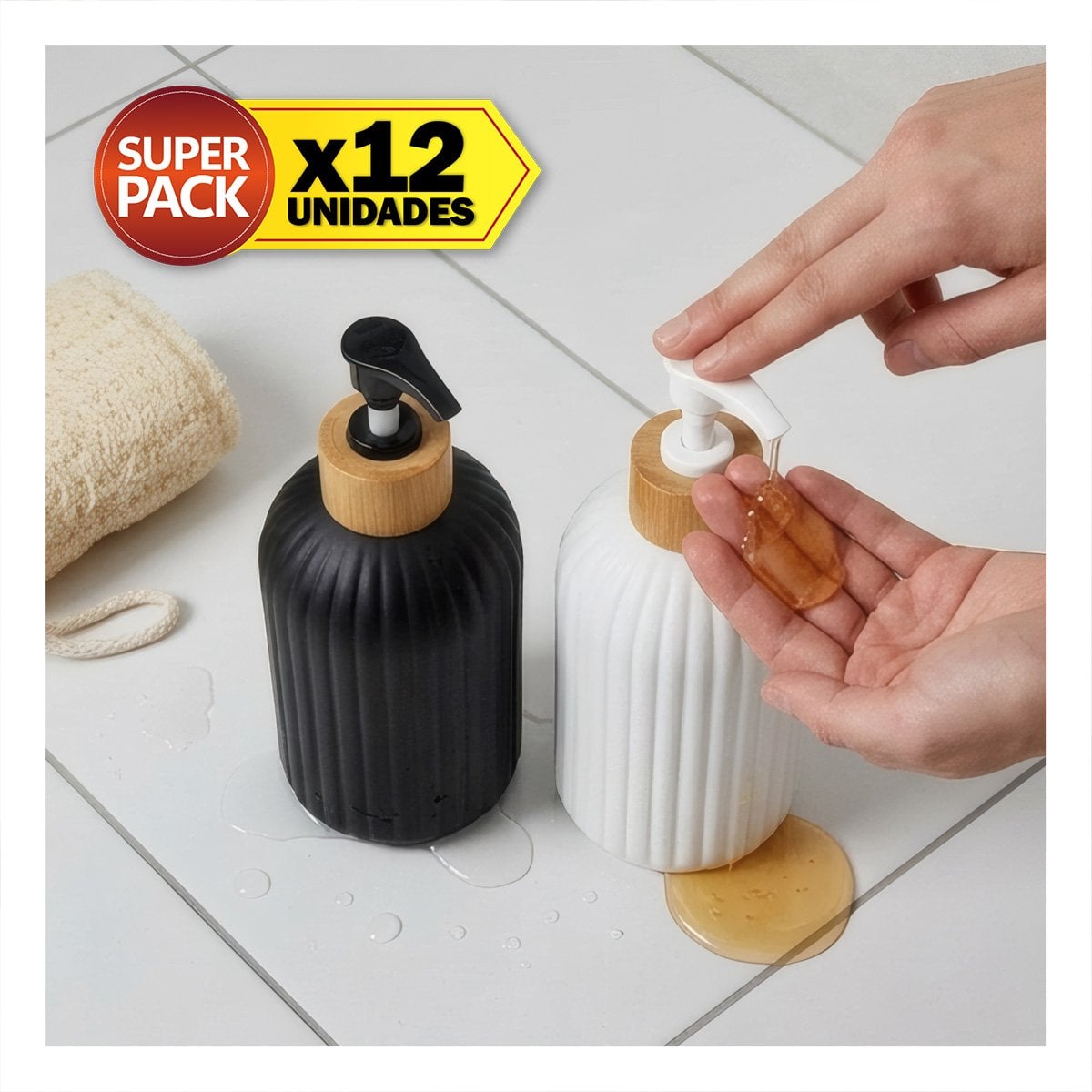 PACK12 KIT 2 CONTENEDOR PARA BANO BLANCO Y NEGRO CON ACABADO YREGALO STICKER - 1