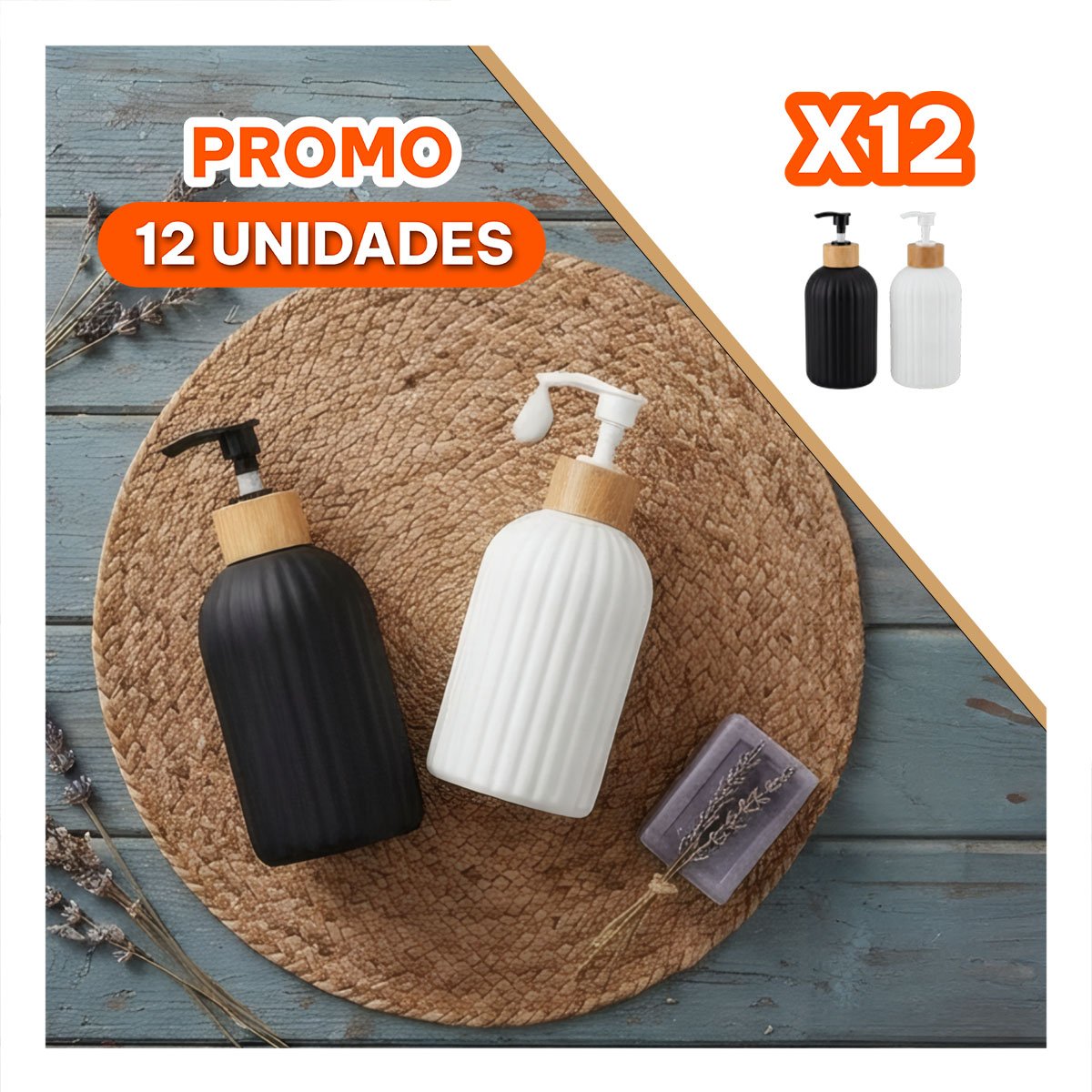 PACK12 EQUIPO 2 ENVASE PARA GEL DE DUCHA COLOR BLANCO Y NEGRO CON RAYAS 7X19CM - 1