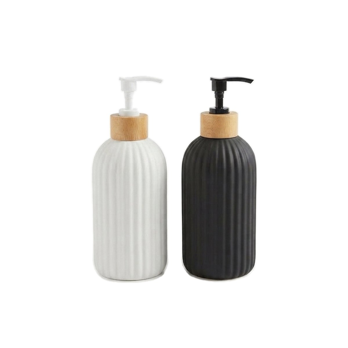 EQUIPO 2 DISPENSADOR DE JABON PARA LAVAMANOS COLOR BLANCO Y NEGRO CON DETALLE Y STICKY - 1