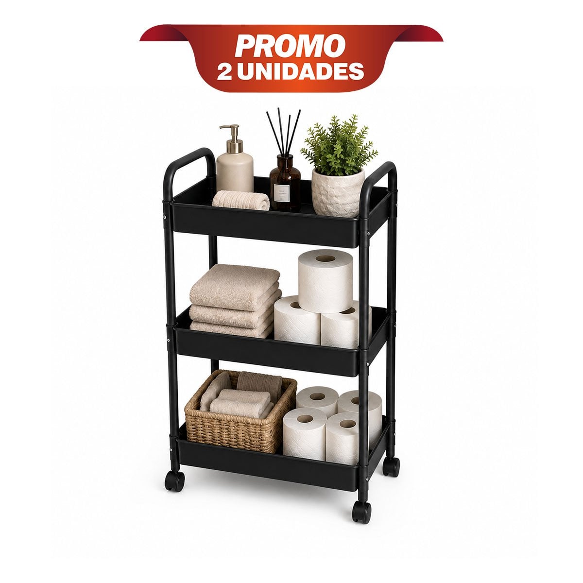 PACK2 CARRO ESTANTE AUXILIAR DE 3 NIVELES PARA AHORRAR ESPACIO EN CASA NEGRO YREGALO STICKER - 1