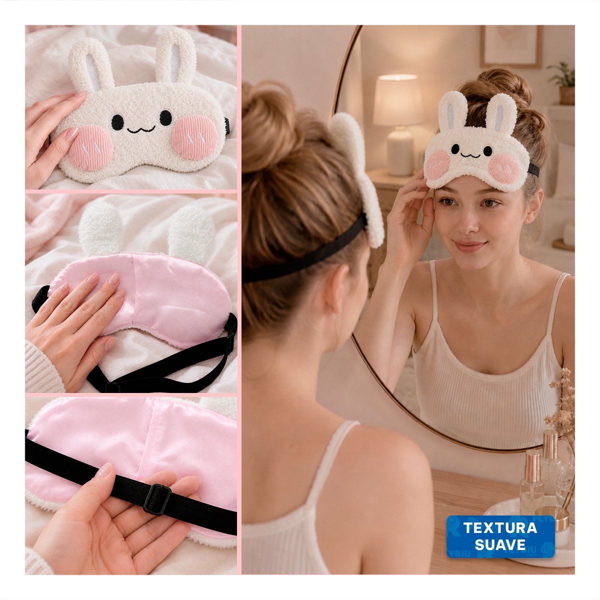 MASCARILLA CONEJO PELUCHE BLANCO PARA DORMIR CON SUAVE FELPA Y ESTILO COMODO Y PAPEL REGALO - 3
