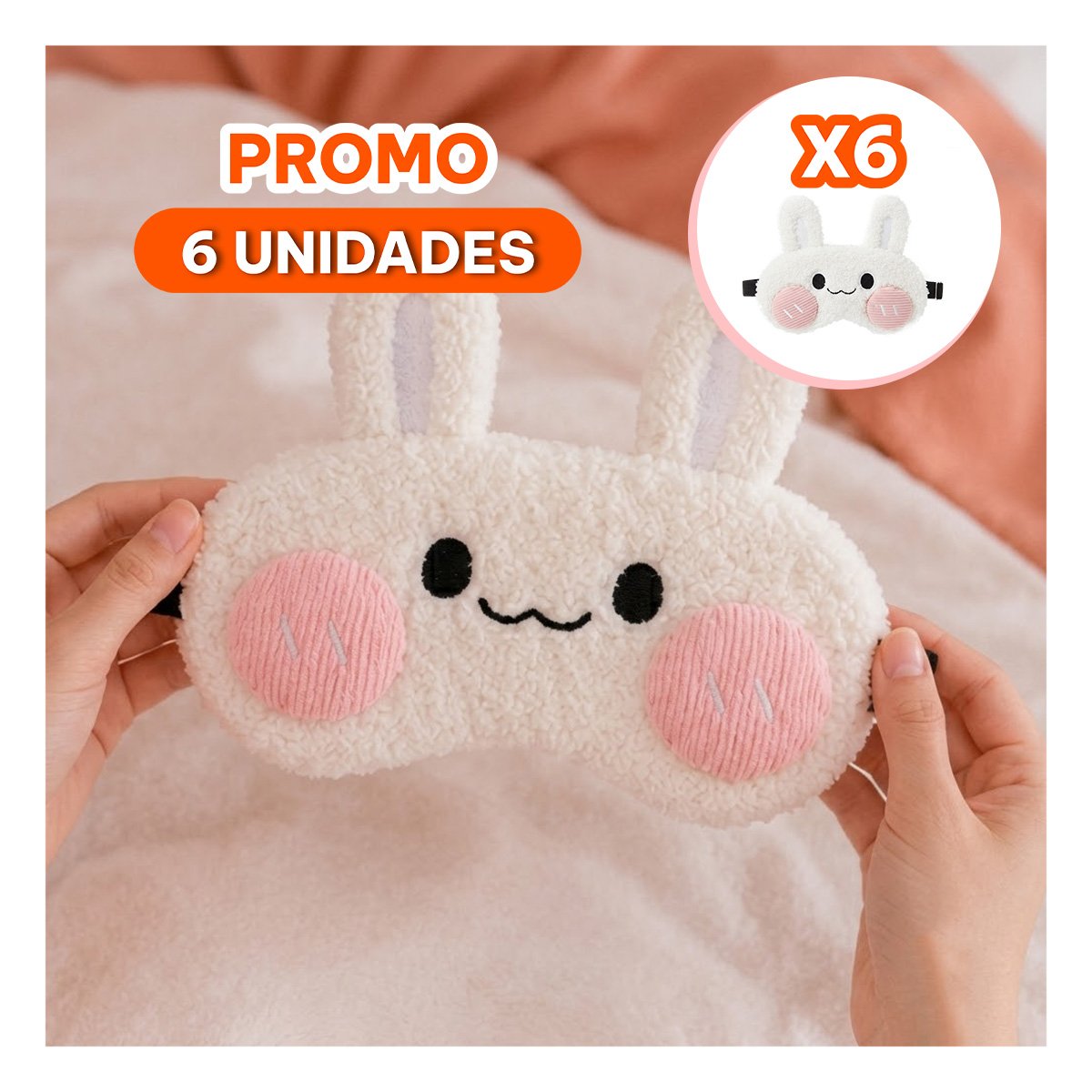 PACK6 ANTIFAZ CONEJO PELUCHE BLANCO PARA DORMIR CON FELPA COMODA DE MODA YREGALO STICKER - 1