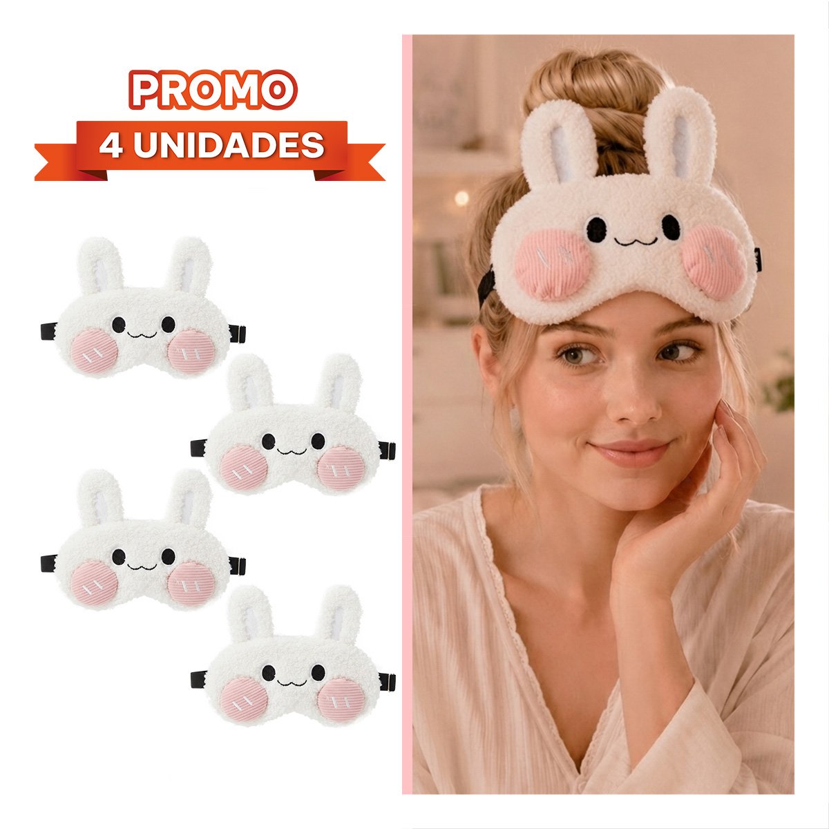 PACK4 VISOR CONEJO PELUCHE BLANCO DE ALTA CALIDAD PARA DESCANSO DIARIO Y VIAJES YREGALO STICKER - 1