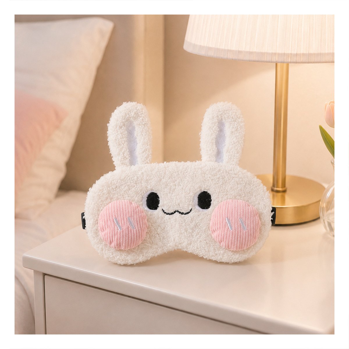 PACK4 VISOR CONEJO PELUCHE BLANCO DE ALTA CALIDAD PARA DESCANSO DIARIO Y VIAJES YREGALO STICKER - 3