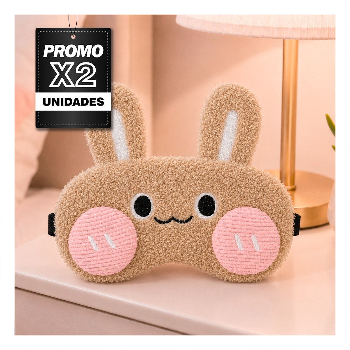 PACK2 MASCARA CONEJO PELUCHE MARRON CLARO PARA DESCANSO CON FELPA SUAVE EN CASA - 1