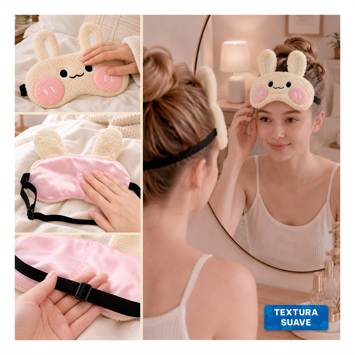 PACK12 ANTIFAZ CONEJO PELUCHE BEIGE DE FELPA COMODA PARA DESCANSAR EN LA NOCHE - 4