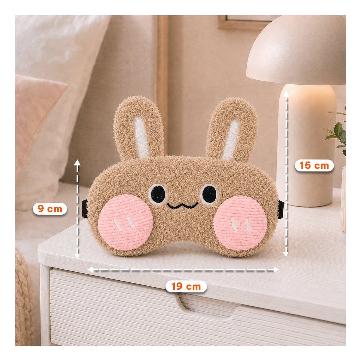 PACK6 MASCARA CONEJO PELUCHE MARRON CLARO PARA DORMIR CON FELPA COMODA PARA HOGAR - 2