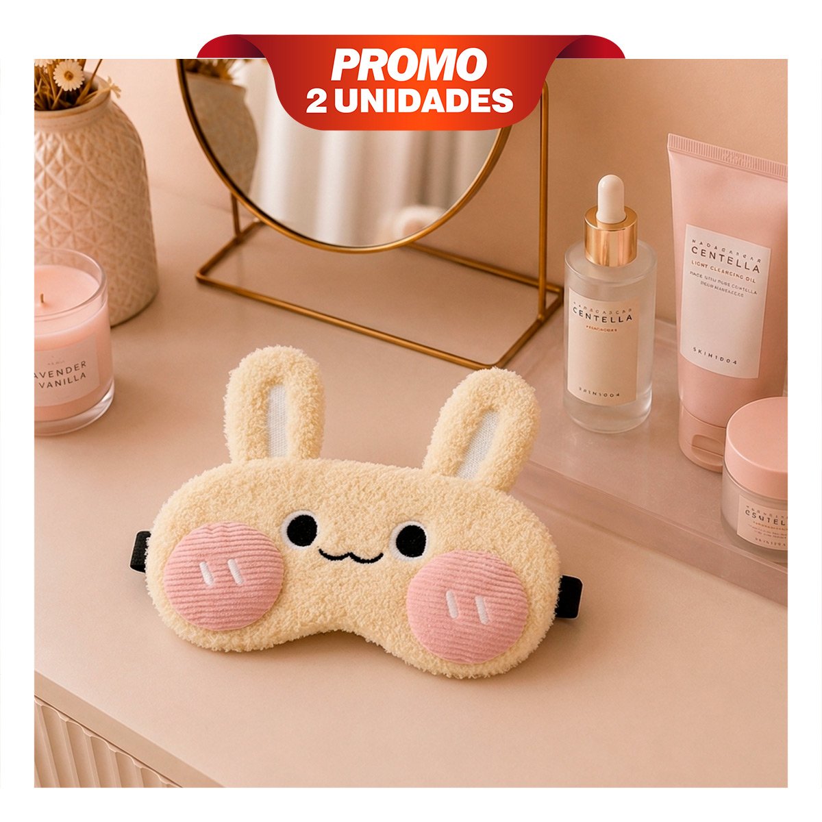 PACK2 VISOR CONEJO PELUCHE BEIGE PARA DESCANSAR CON ESTILO COMODO Y PRACTICO YREGALO STICKER - 1
