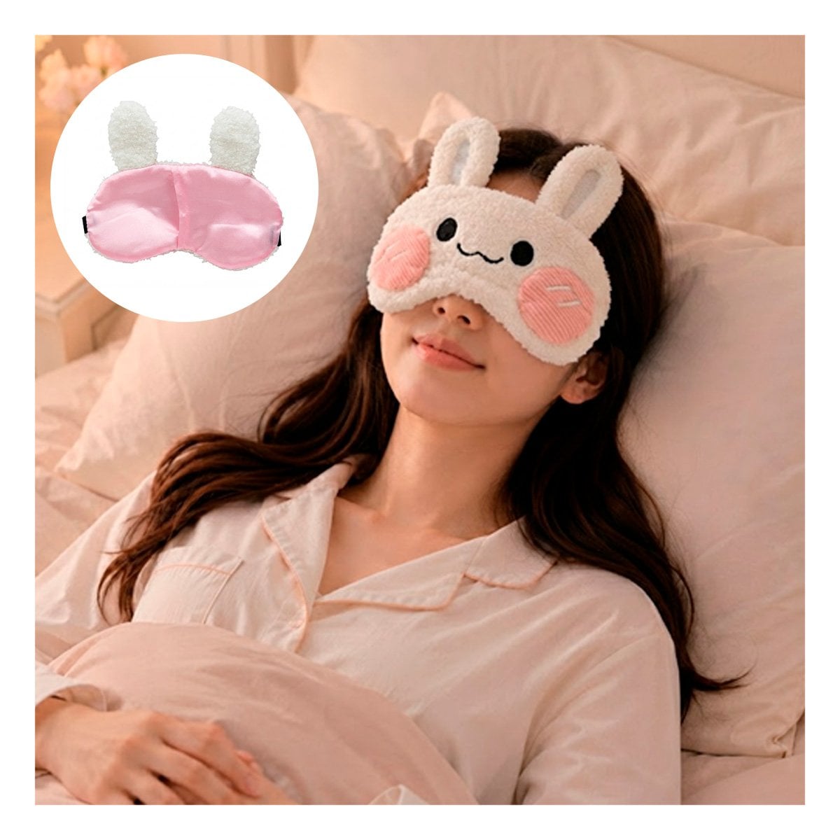 PACK4 MASCARILLA CONEJO PELUCHE BLANCO CON DISENO ELEGANTE PARA DORMIR EN LA CASA YPAPEL REGALO - 3