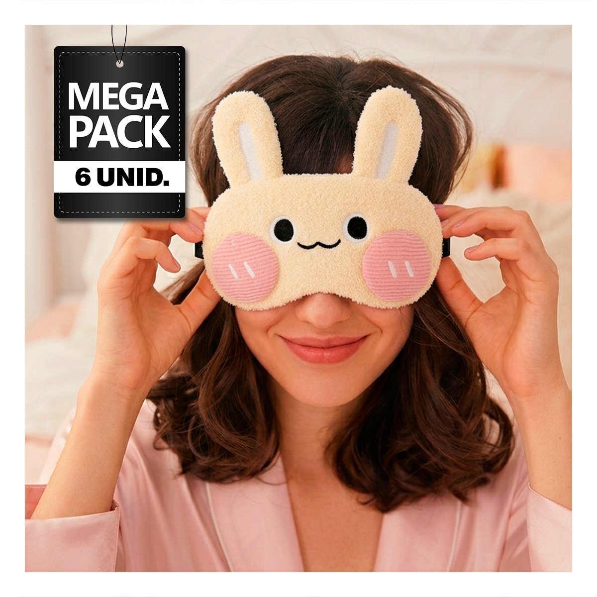 PACK6 MASCARILLA CONEJO PELUCHE BEIGE DE DISENO EXCLUSIVO PARA DESCANSO Y CONFORT YPAPEL REGALO - 1