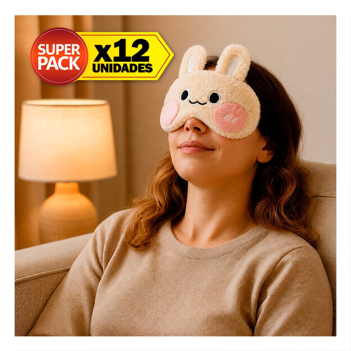 PACK12 PROTECTOR CONEJO PELUCHE BEIGE CON DISENO MODERNO PARA DESCANSO YREGALO STICKER - 1