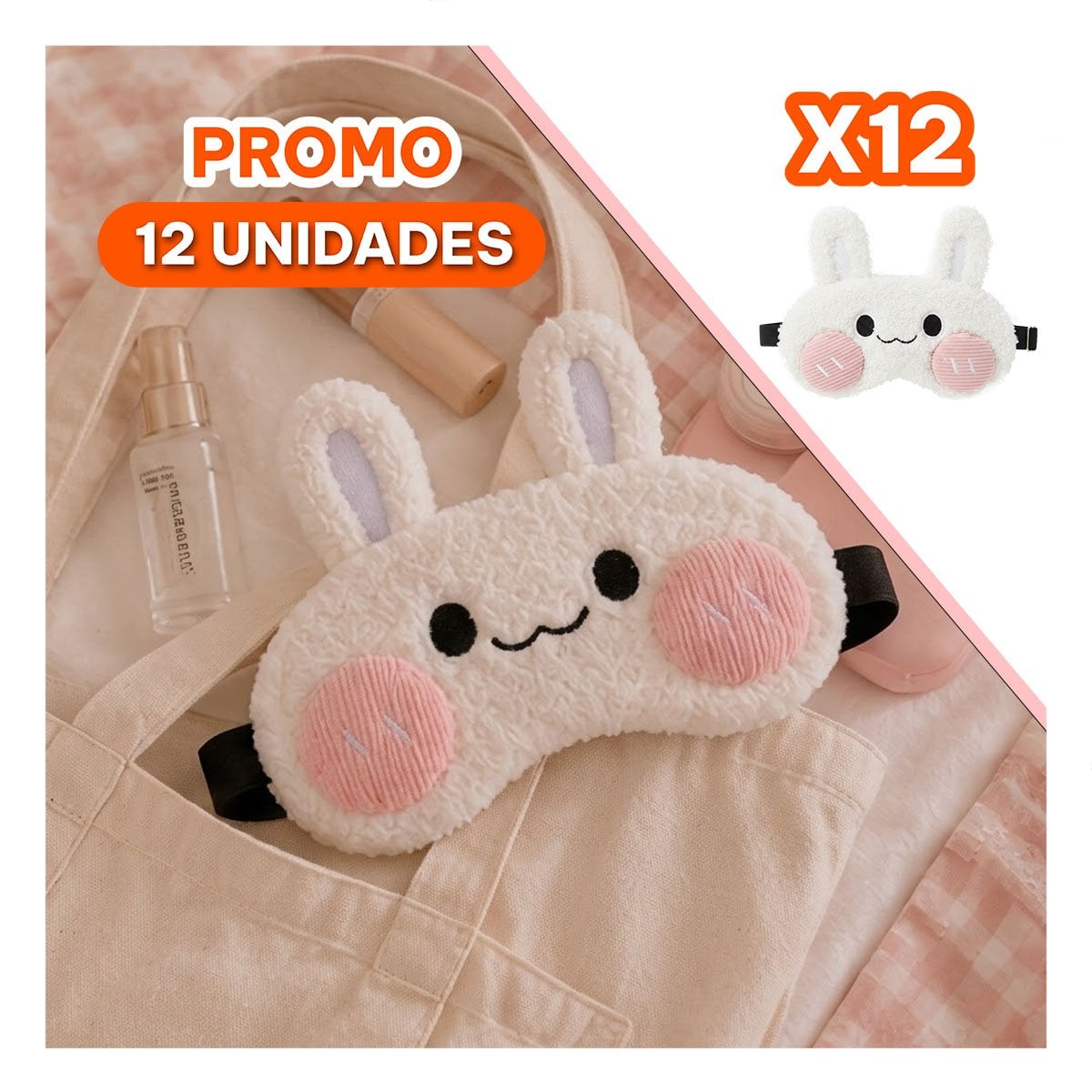 PACK12 ANTIFAZ CONEJO PELUCHE BLANCO DE SUAVE FELPA PARA DESCANSAR EN EL HOGAR YREGALO STICKER - 1