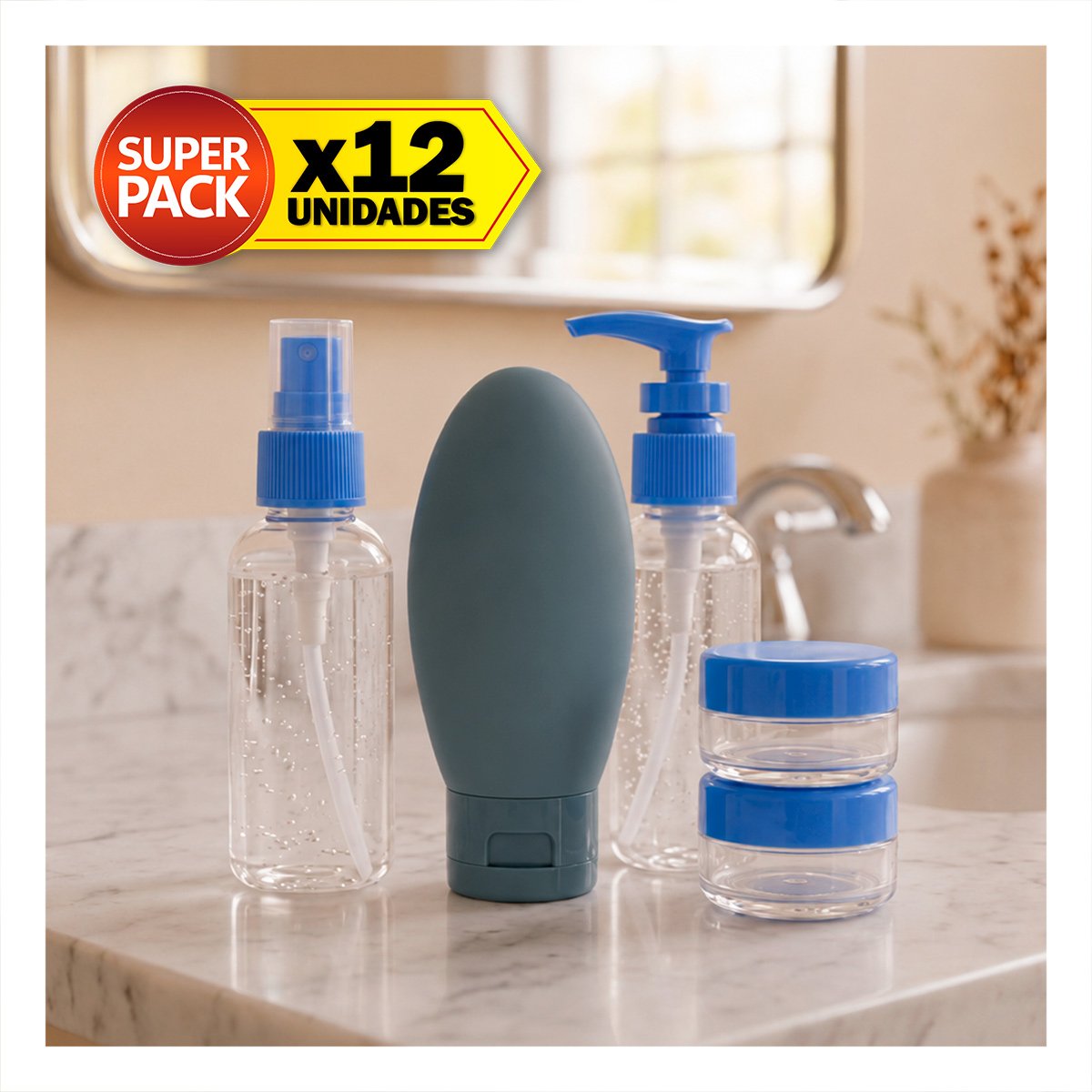 PACK12 PAQUETE 5 BOTELLAS DE VIAJE CELESTE UNICO PARA CHAMPU YPAPEL REGALO - 1