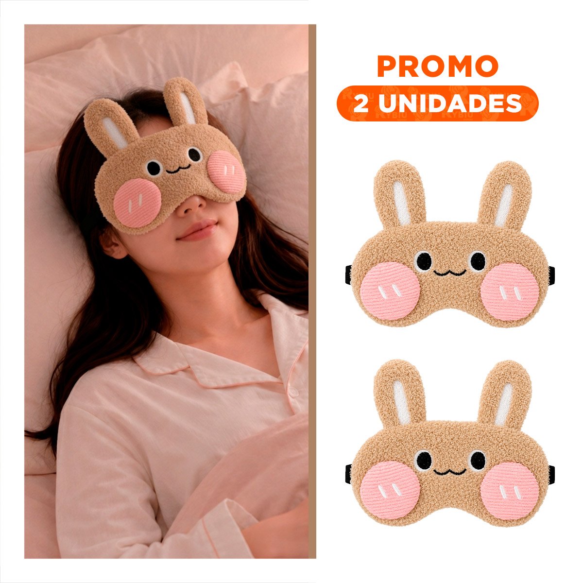 PACK2 VISOR CONEJO PELUCHE MARRON CLARO DE FELPA SUAVE PARA DESCANSAR YREGALO STICKER - 1