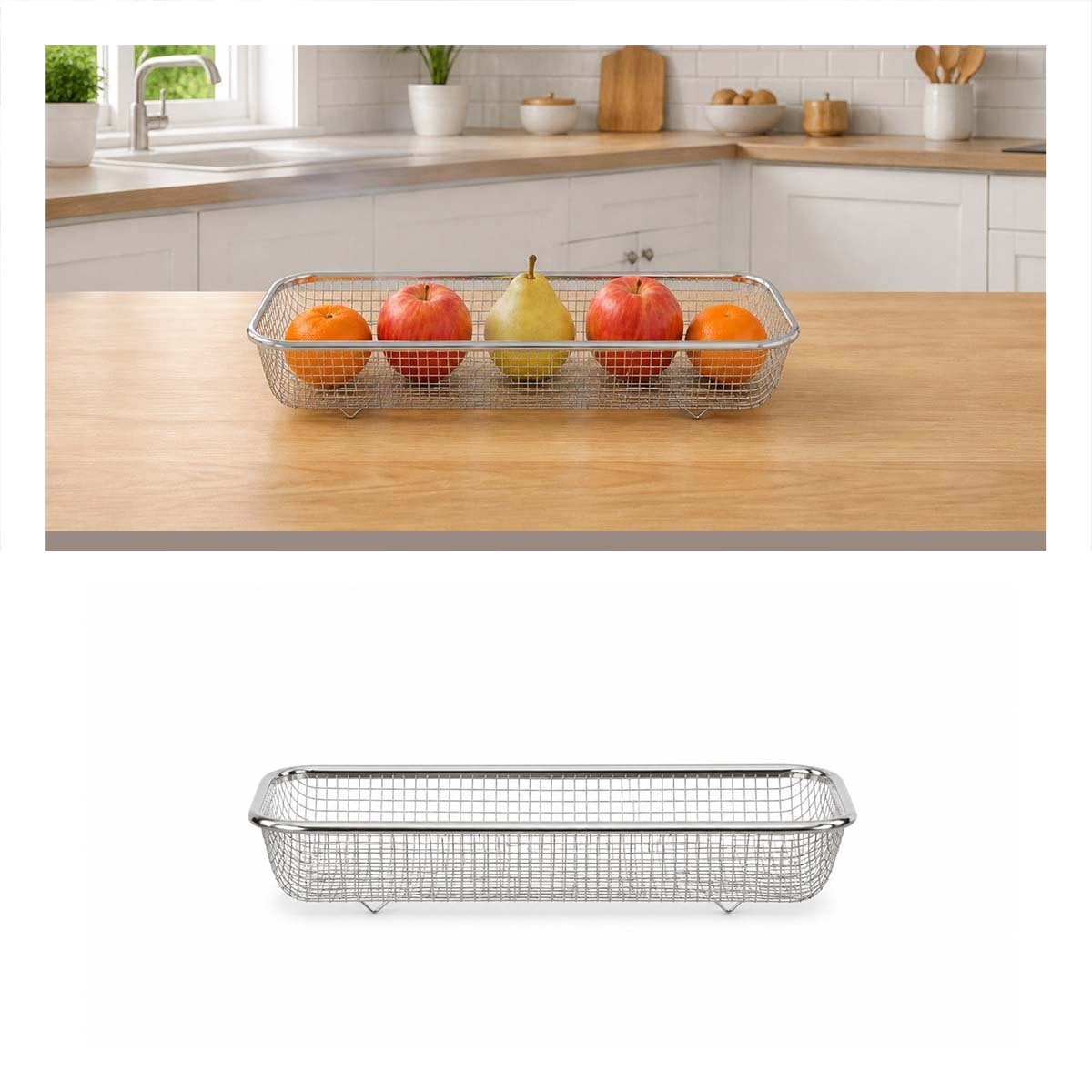 CESTA DE MALLA PARA DESPENSA RECTANGULAR PLATEADO 31X12,5X5,8CM Y STICKY - 1
