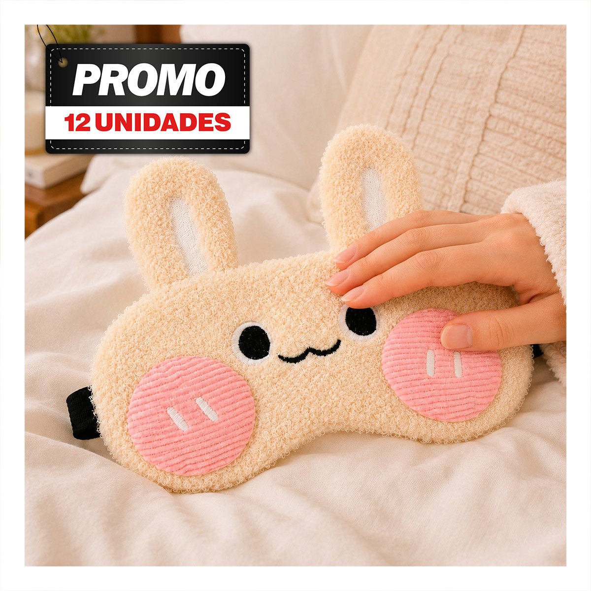 PACK12 MASCARA CONEJO PELUCHE BEIGE CON DISENO MODERNO PARA DESCANSO EN EL HOGAR YPAPEL REGALO - 1