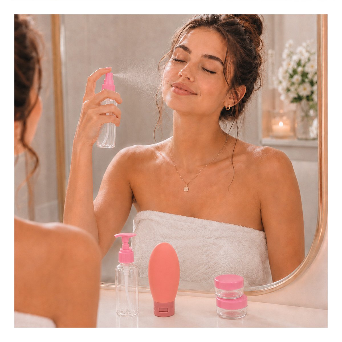 SET 5 BOTELLAS DE VIAJE ROSADO PARA CHAMPU Y CREMAS CON ESTILO PORTATIL - 1