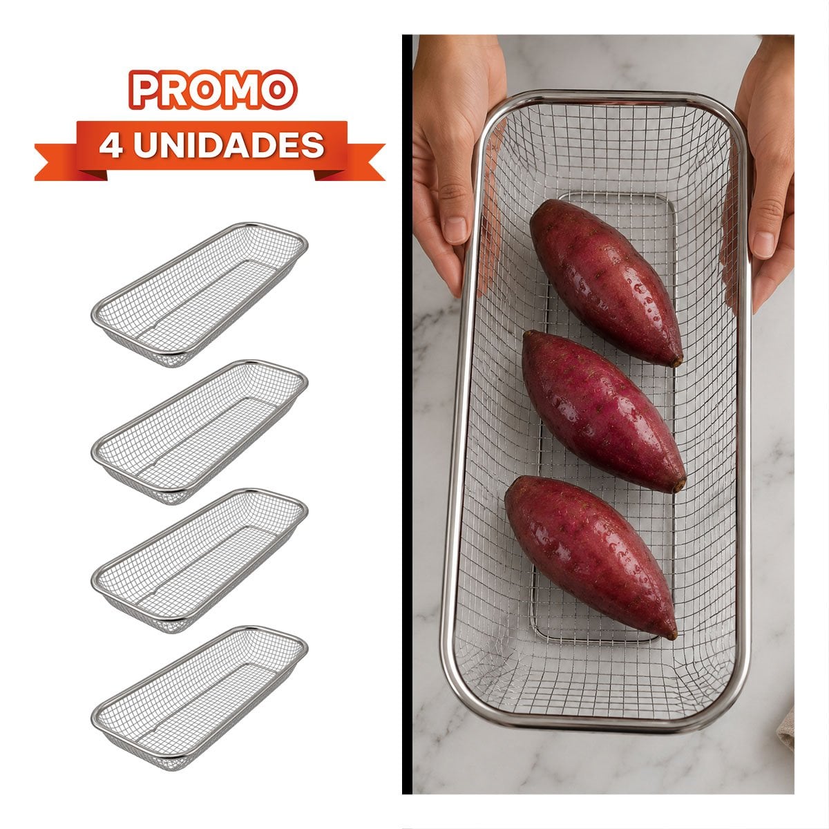 PACK4 CESTA PARA PAN 31X12,5X5,8CM RECTANGULAR DE MALLA PLATEADO - 1