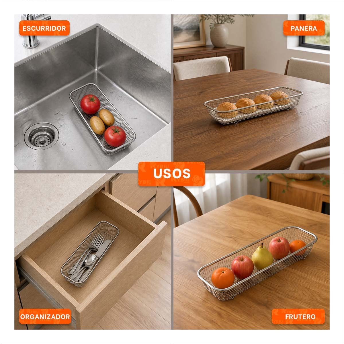 ORGANIZADOR PLATEADO PARA ACCESORIOS 31X12,5X5,8CM DE MALLA RECTANGULAR Y LIGAS REGALO - 2