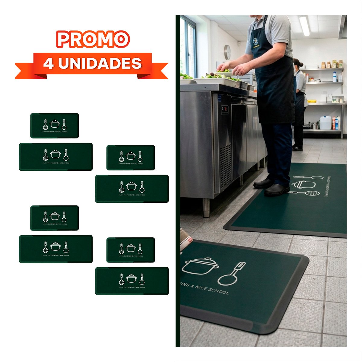 PACK4 SET DE ALFOMBRAS VERDE OSCURO PARA COCINA THANK YOU 58X38 Y 140X38 CM - 1
