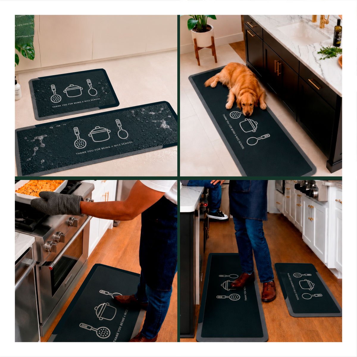 PACK4 SET DE ALFOMBRAS VERDE OSCURO PARA COCINA THANK YOU 58X38 Y 140X38 CM - 4
