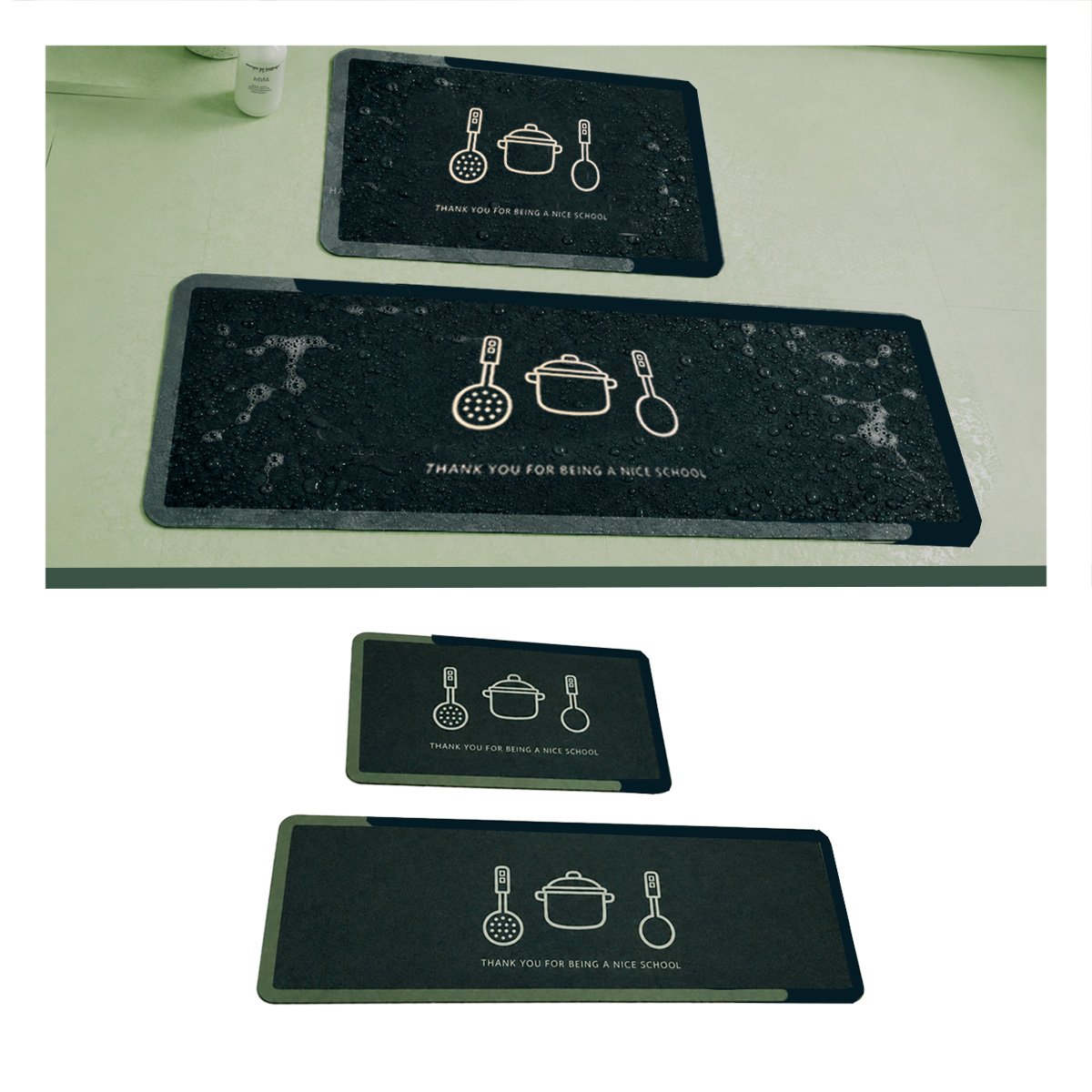 SET DE TAPETES VERDE OSCURO THANK YOU PARA HOGAR 58X38 Y 140X38 CM Y STICKY - 1