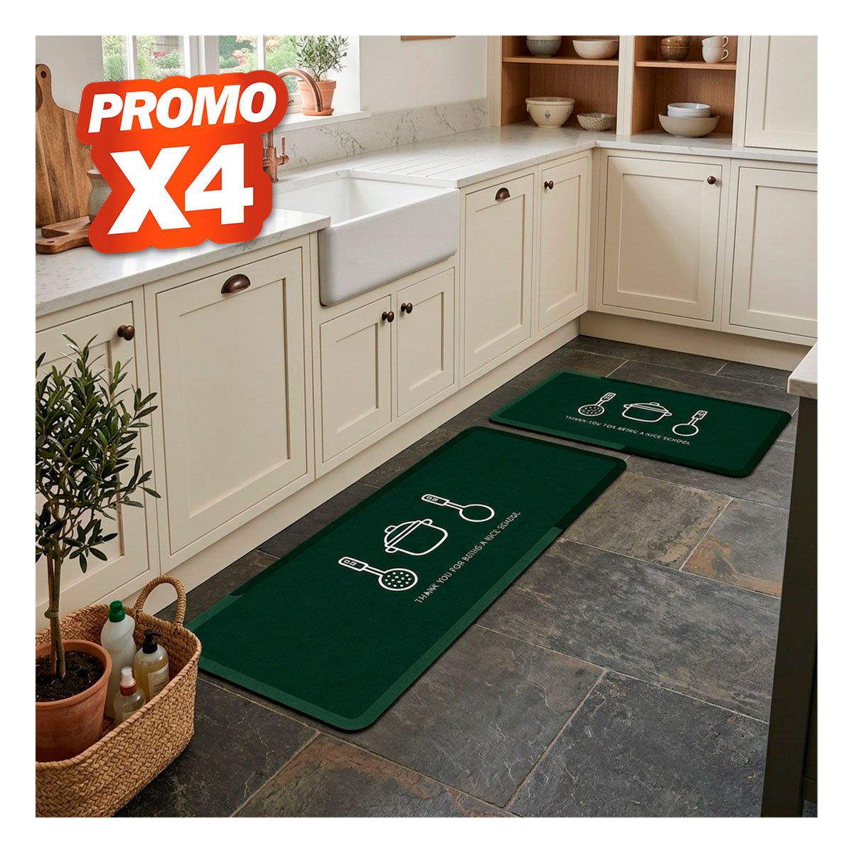 PACK4 PACK THANK YOU RECTANGULAR DE ALFOMBRAS VERDE OSCURO 58X38 Y 140X38 CM YREGALO STICKER - 1