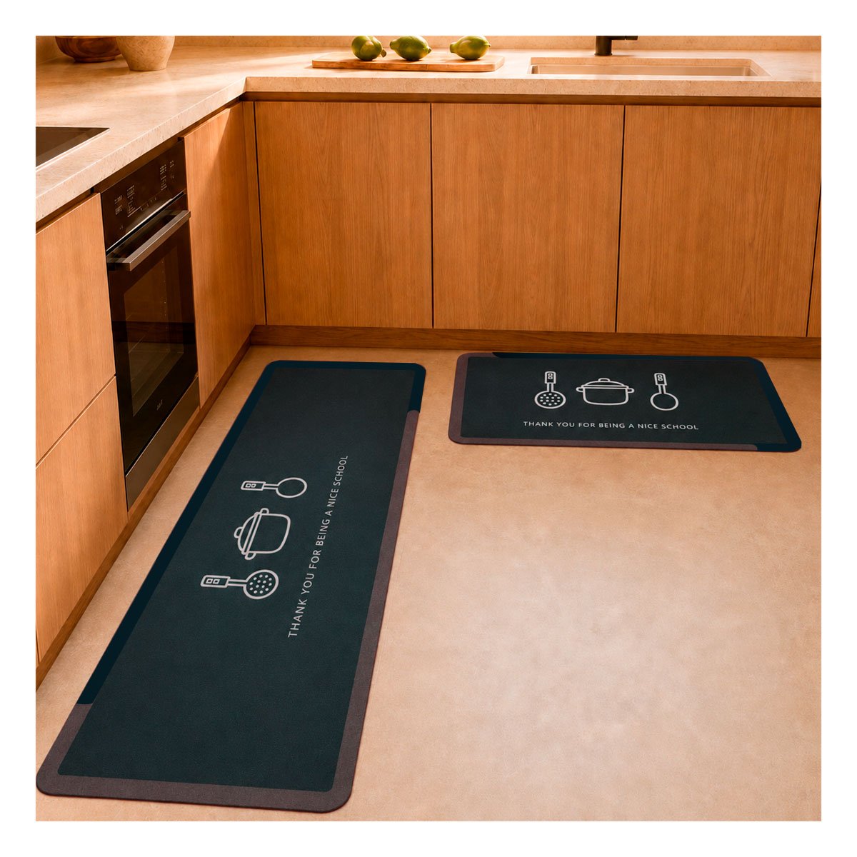 PACK6 JUEGO DE TAPETES PARA INTERIOR THANK YOU VERDE OSCURO 58X38 Y 140X38 CM - 2