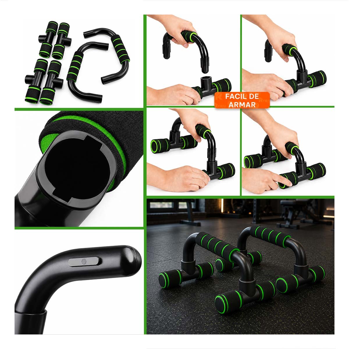 AGARRADERAS PUSH UP EN FORMA DE C VERDE PLASTICO DE ESTILO COMODO USAR Y LIGAS REGALO - 2
